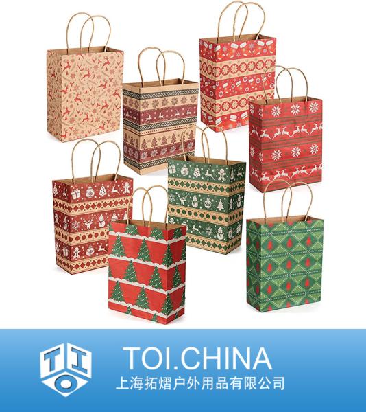 Christmas Gift Bags, Xmas Holidays Kraft Paper Bags